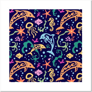 Dolphin Pattern - Tropical Underwater Pattern Posters and Art